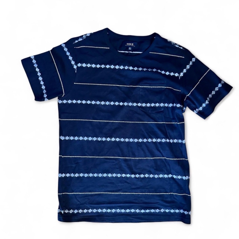 Men's Roark Navy Short-Sleeve Stripe Crew Neck Shirt Medium